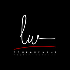 LW signature initials. Handwritten logo vector template with red underline. Hand drawn Calligraphy lettering Vector illustration.