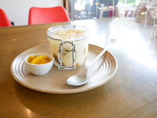 Pudding on a restaurant table