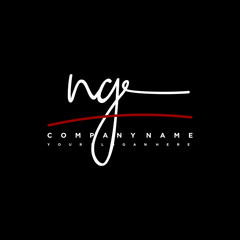 NG signature initials. Handwritten logo vector template with red underline. Hand drawn Calligraphy lettering Vector illustration.