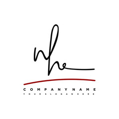 NH signature initials. Handwritten logo vector template with red underline. Hand drawn Calligraphy lettering Vector illustration.