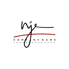 NJ signature initials. Handwritten logo vector template with red underline. Hand drawn Calligraphy lettering Vector illustration.