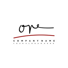 O, signature initials. Handwritten logo vector template with red underline. Hand drawn Calligraphy lettering Vector illustration.