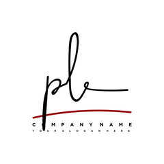 PL signature initials. Handwritten logo vector template with red underline. Hand drawn Calligraphy lettering Vector illustration.