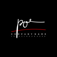 PO signature initials. Handwritten logo vector template with red underline. Hand drawn Calligraphy lettering Vector illustration.