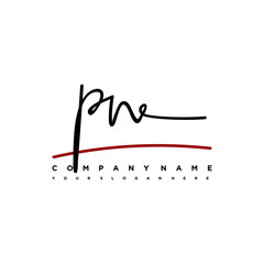 PN signature initials. Handwritten logo vector template with red underline. Hand drawn Calligraphy lettering Vector illustration.