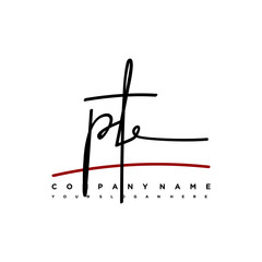 PT signature initials. Handwritten logo vector template with red underline. Hand drawn Calligraphy lettering Vector illustration.