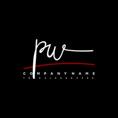 PW signature initials. Handwritten logo vector template with red underline. Hand drawn Calligraphy lettering Vector illustration.