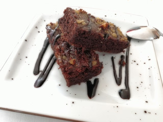 Delicious cake brownie in a Spanish restaurant