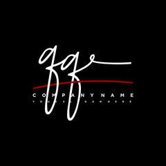 QQ signature initials. Handwritten logo vector template with red underline. Hand drawn Calligraphy lettering Vector illustration.