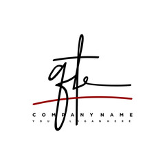 QT signature initials. Handwritten logo vector template with red underline. Hand drawn Calligraphy lettering Vector illustration.