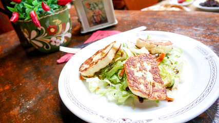 Salad on a restaurant table