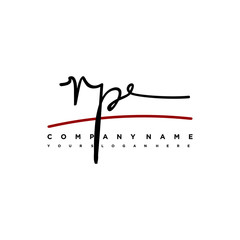 RP signature initials. Handwritten logo vector template with red underline. Hand drawn Calligraphy lettering Vector illustration.