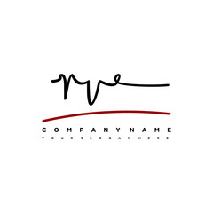 RV signature initials. Handwritten logo vector template with red underline. Hand drawn Calligraphy lettering Vector illustration.