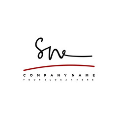 SN signature initials. Handwritten logo vector template with red underline. Hand drawn Calligraphy lettering Vector illustration.