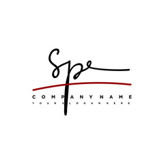 SP signature initials. Handwritten logo vector template with red underline. Hand drawn Calligraphy lettering Vector illustration.