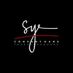 SY signature initials. Handwritten logo vector template with red underline. Hand drawn Calligraphy lettering Vector illustration.