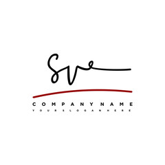 SV signature initials. Handwritten logo vector template with red underline. Hand drawn Calligraphy lettering Vector illustration.