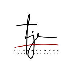 TJ signature initials. Handwritten logo vector template with red underline. Hand drawn Calligraphy lettering Vector illustration.