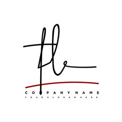 TL signature initials. Handwritten logo vector template with red underline. Hand drawn Calligraphy lettering Vector illustration.
