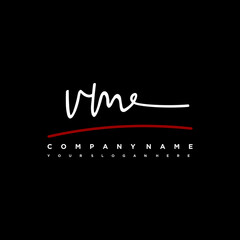 VM signature initials. Handwritten logo vector template with red underline. Hand drawn Calligraphy lettering Vector illustration.