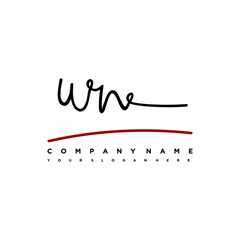 WN signature initials. Handwritten logo vector template with red underline. Hand drawn Calligraphy lettering Vector illustration.