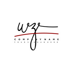 WZ signature initials. Handwritten logo vector template with red underline. Hand drawn Calligraphy lettering Vector illustration.