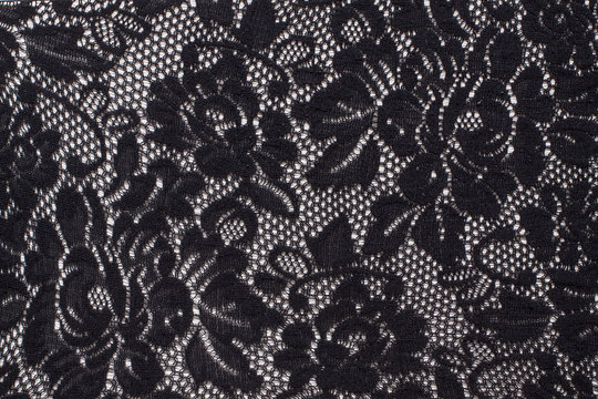 Black lace pattern, beautiful floral design fabric, textured cloth