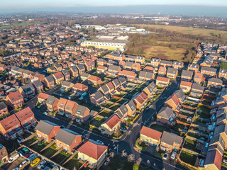 Obraz premium Aerial Houses Residential British England Drone Above View Summer Blue Sky Estate Agent