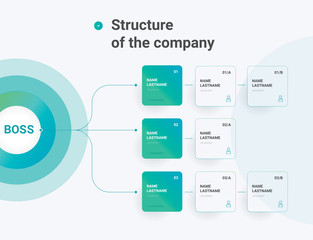 Fototapeta Structure of the company. Business hierarchy organogram chart infographics. Corporate organizational structure graphic elements.  obraz
