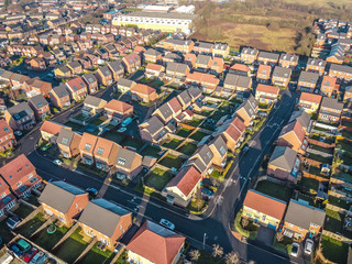 Obraz premium Aerial Houses Residential British England Drone Above View Summer Blue Sky Estate Agent