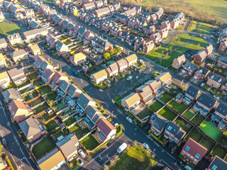 Aerial Houses Residential British England Drone Above View Summer Blue Sky Estate Agent