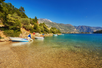 Fototapeta na wymiar Situated on Turkey of south-west coast, with its pristine white beaches and amazingly blue waters, is one of the finest beaches in the world