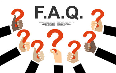 Human hands holding question mark, FAQ in flat design style, vector illustration