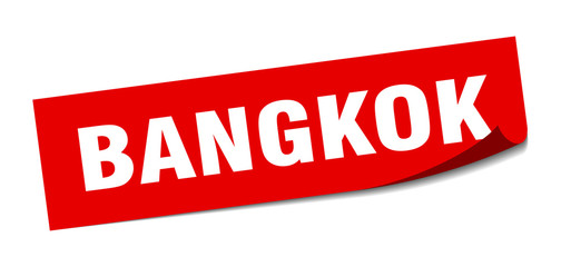 Bangkok sticker. Bangkok red square peeler sign
