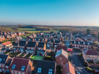 Aerial Houses Residential British England Drone Above View Summer Blue Sky Estate Agent