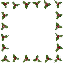 watercolor painted of Christmas berries bunch in framed on white background with copy space