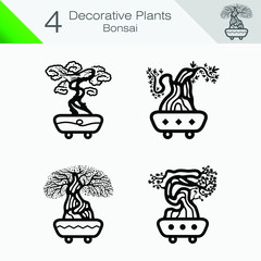 Bonsai the Japanese art, decorative plants and illustration