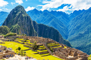 MACHU PICCHU, PERU - JUNE 7, 2019: View of the ancient city. - obrazy, fototapety, plakaty