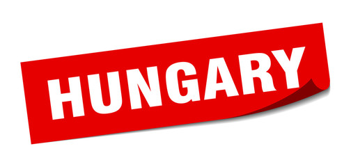 Hungary sticker. Hungary red square peeler sign