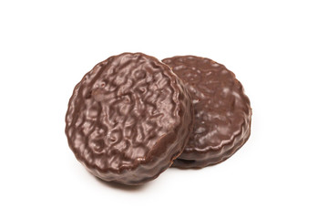 Chocolate cookies isolated on white.