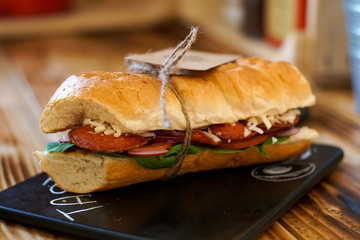 Sandwich on a restaurant table