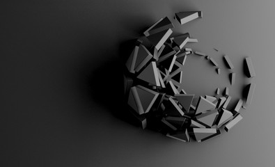 3d rendering. Background image. An array of black polygons of the same size, located at different...
