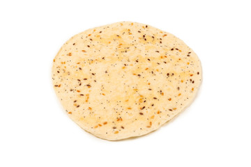 Pitta bread with seeds isolated on white