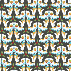 Excited Christmas Penguin Vector Seamless Pattern