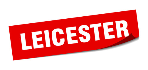 Leicester sticker. Leicester red square peeler sign