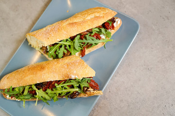 Sandwich on a restaurant table