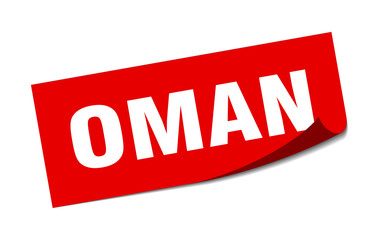 Oman sticker. Oman red square peeler sign