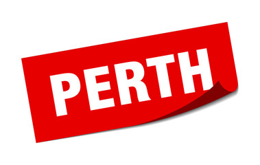 Perth sticker. Perth red square peeler sign