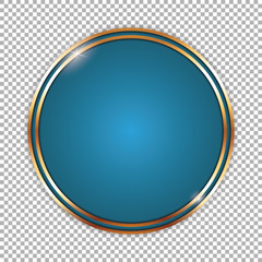 round blue banner with golden frame