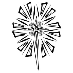 Christmas star with shining cross inside, black pattern